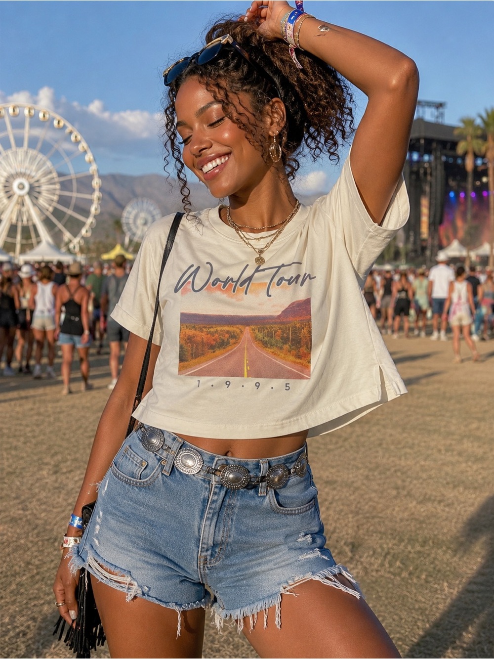 🌅LOFT Cream 'World Tour' Graphic Tee with Sunset Road Print